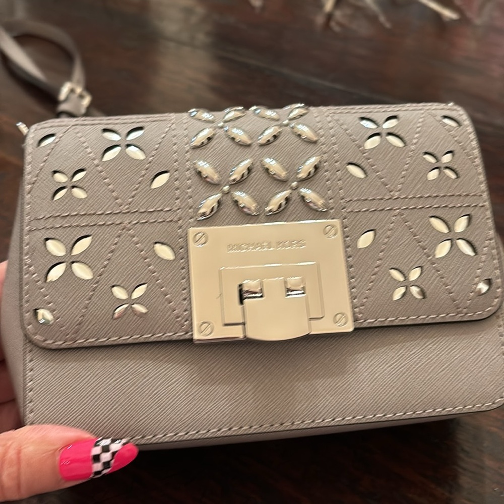Michael Kors gray crossbody with silver beading & accents - Picture 4 of 7